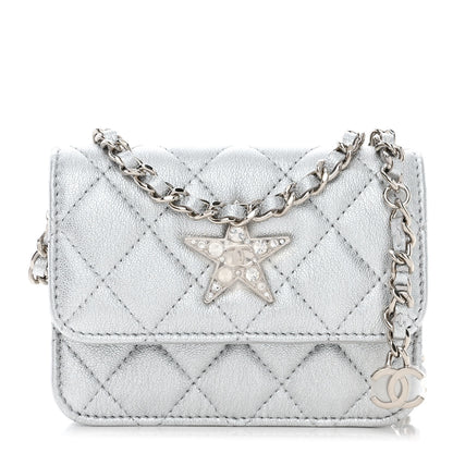 Chanel Metallic Goatskin Quilted Star Flap Waist Belt Bag Silver 1 of 13