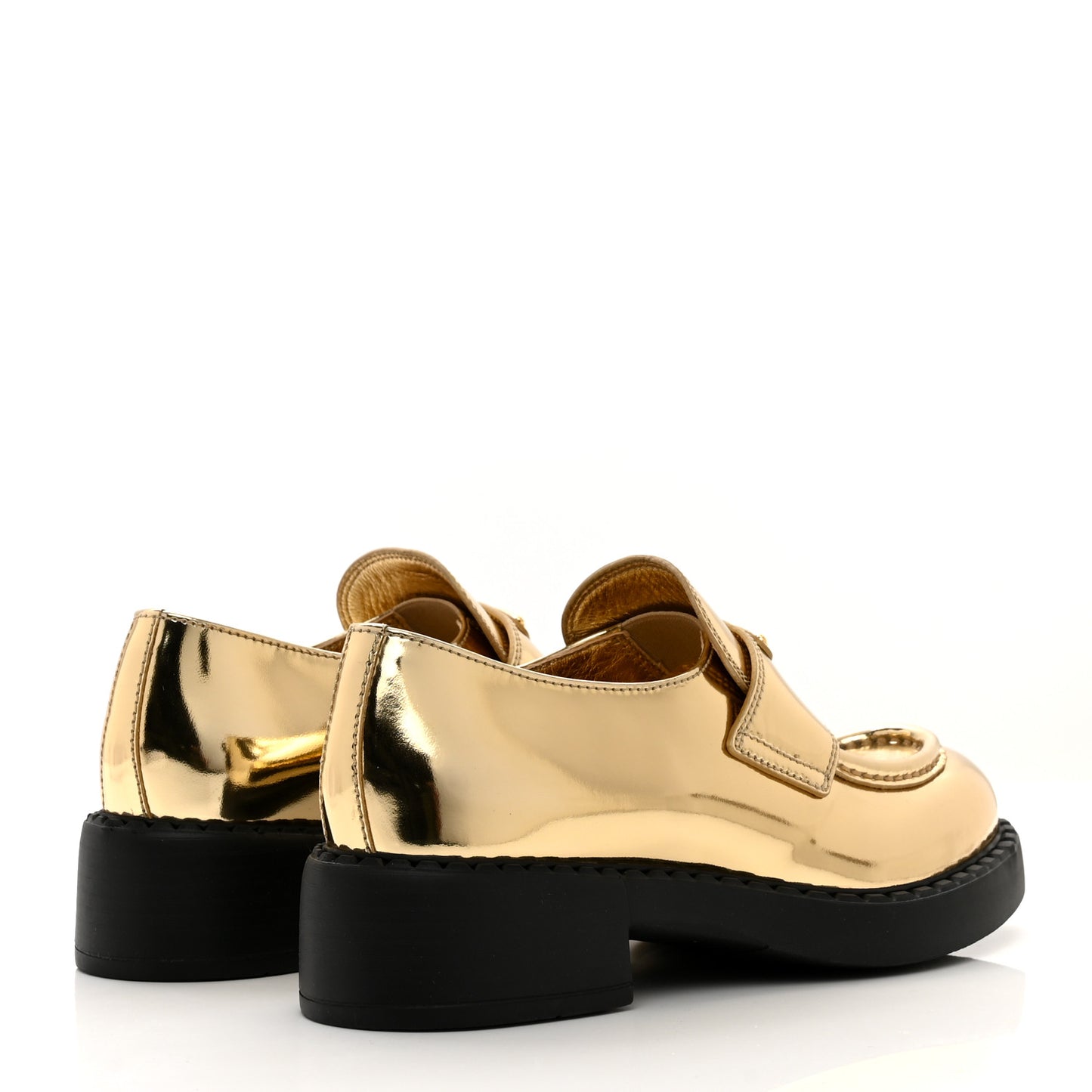 Metallic Brushed Calfskin Metal Triangle Logo 50mm Loafers 36.5 Platino