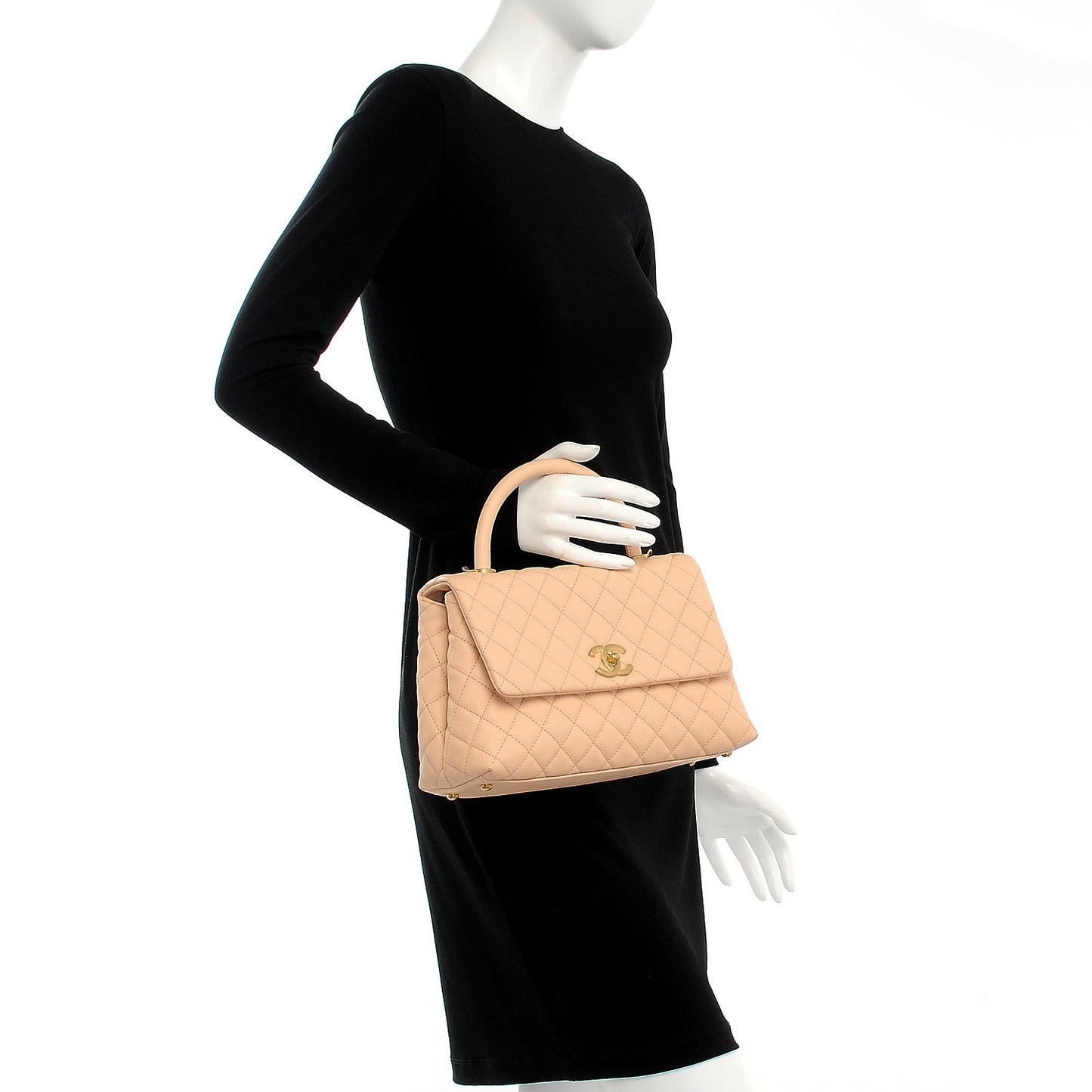 Caviar Quilted Small Coco Handle Flap Light Beige