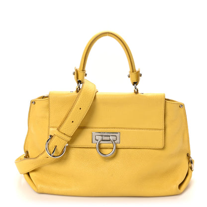 Salvatore Ferragamo Calfskin Sofia Gancini Satchel Yellow 1 of 9