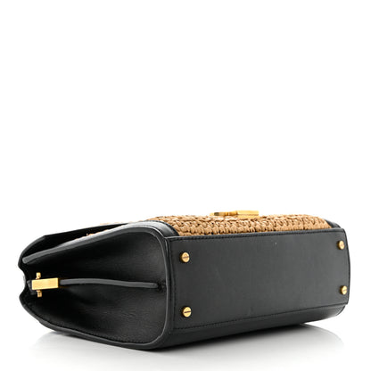 Saint Laurent Raffia Calfskin Mini Classic Monogram Cassandra Top Handle Black Natural 4 of 9