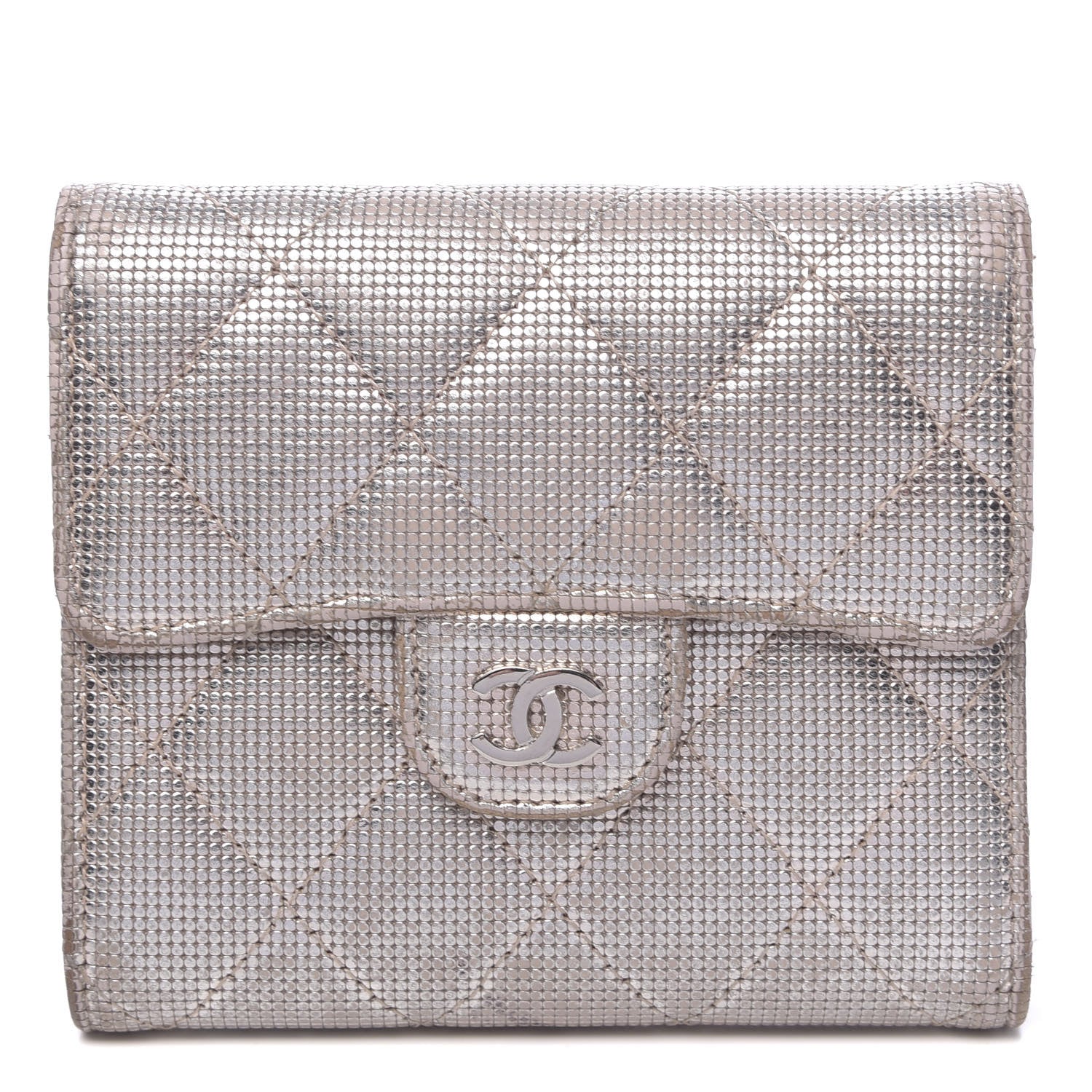 Chanel Metallic Calfskin Pixel Effect Quilted Compact Flap Wallet Gold 1 of 16