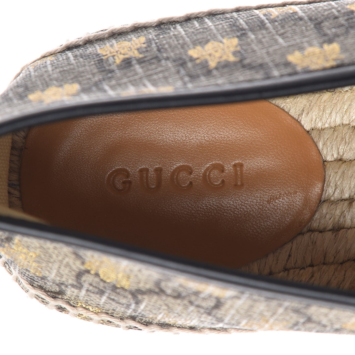 GG Supreme Monogram Bees Espadrille Flats 41 Beige Ebony Oro Black