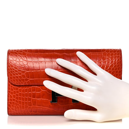 Hermes Shiny Alligator Constance Long Wallet Sanguine 2 of 17