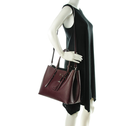 Prada Saffiano Cuir Medium Double Handle Tote Granato 2 of 7