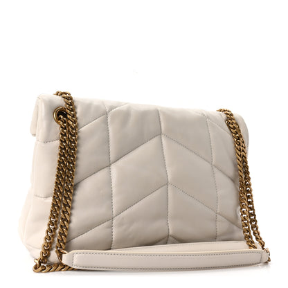 Saint Laurent Lambskin Quilted Small Loulou Puffer Monogram Chain Satchel Blanc Vintage 3 of 11