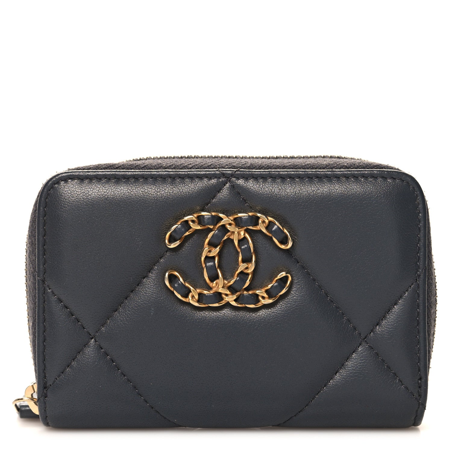 Chanel Lambskin Quilted Chanel 19 Zip Around Coin Purse Wallet Grey 1 of 8