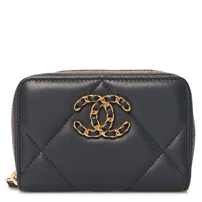 Chanel Lambskin Quilted Chanel 19 Zip Around Coin Purse Wallet Grey 1 of 8