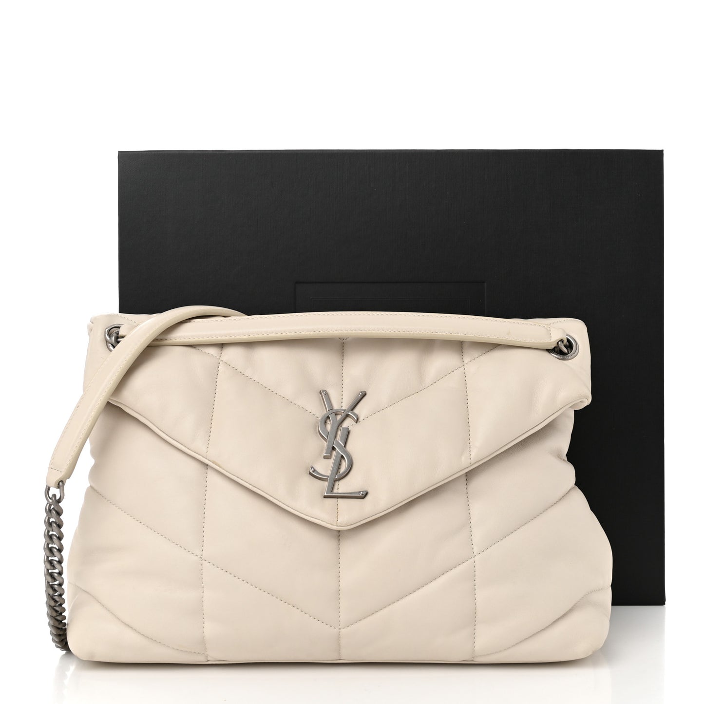 Lambskin Quilted Medium Loulou Puffer Monogram Chain Satchel Crema Soft