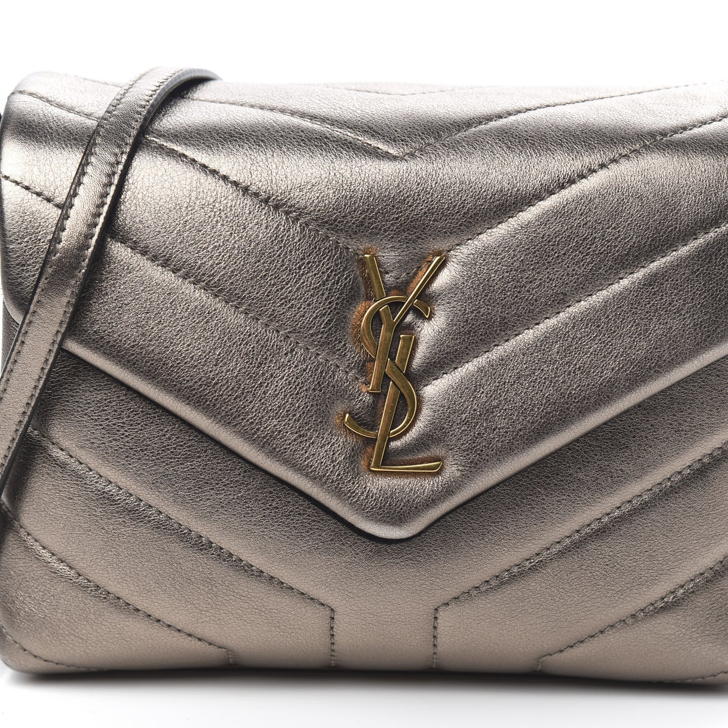 Metallic Calfskin Y Quilted Monogram Toy Loulou Crossbody Bag Piombo
