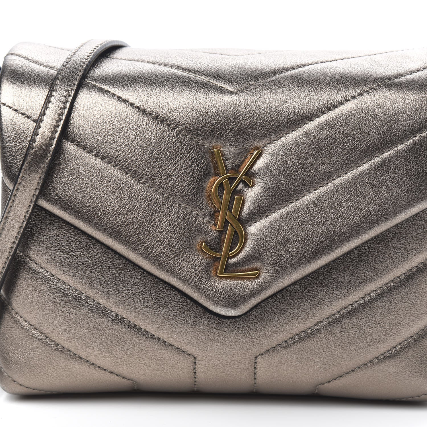 Saint Laurent Metallic Calfskin Y Quilted Monogram Toy Loulou Crossbody Bag Piombo 10 of 10