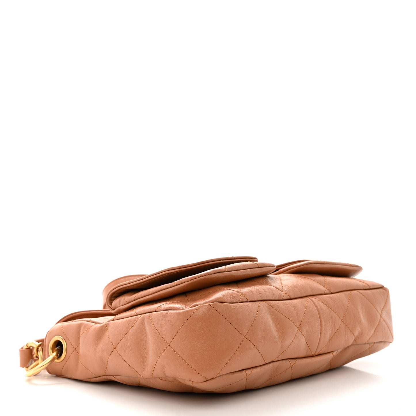 Shiny Calfskin Quilted Small Supple Twins Hobo Bag Brown