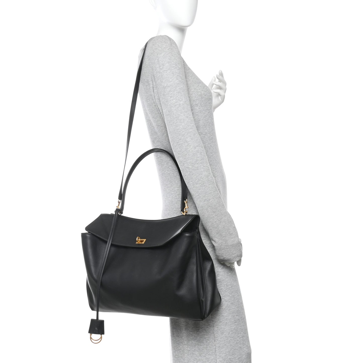 Smooth Calfskin Large Rodeo Top Handle Handbag Black