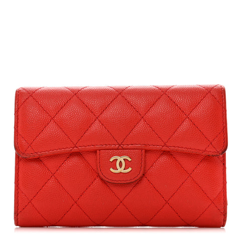Caviar Quilted Medium Flap Wallet Red