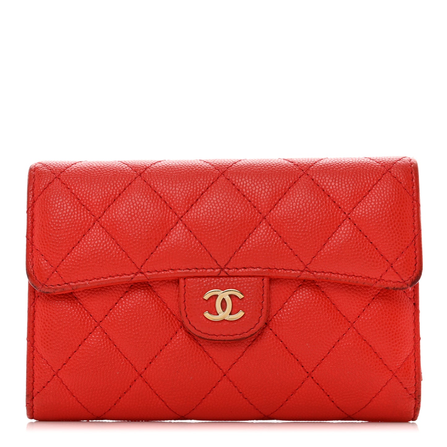 Caviar Quilted Medium Flap Wallet Red