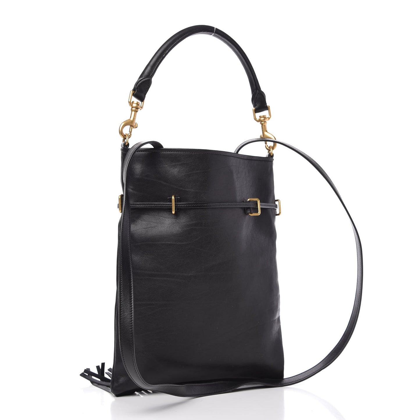 Calfskin Fringe Small Monogram Bucket Bag Black