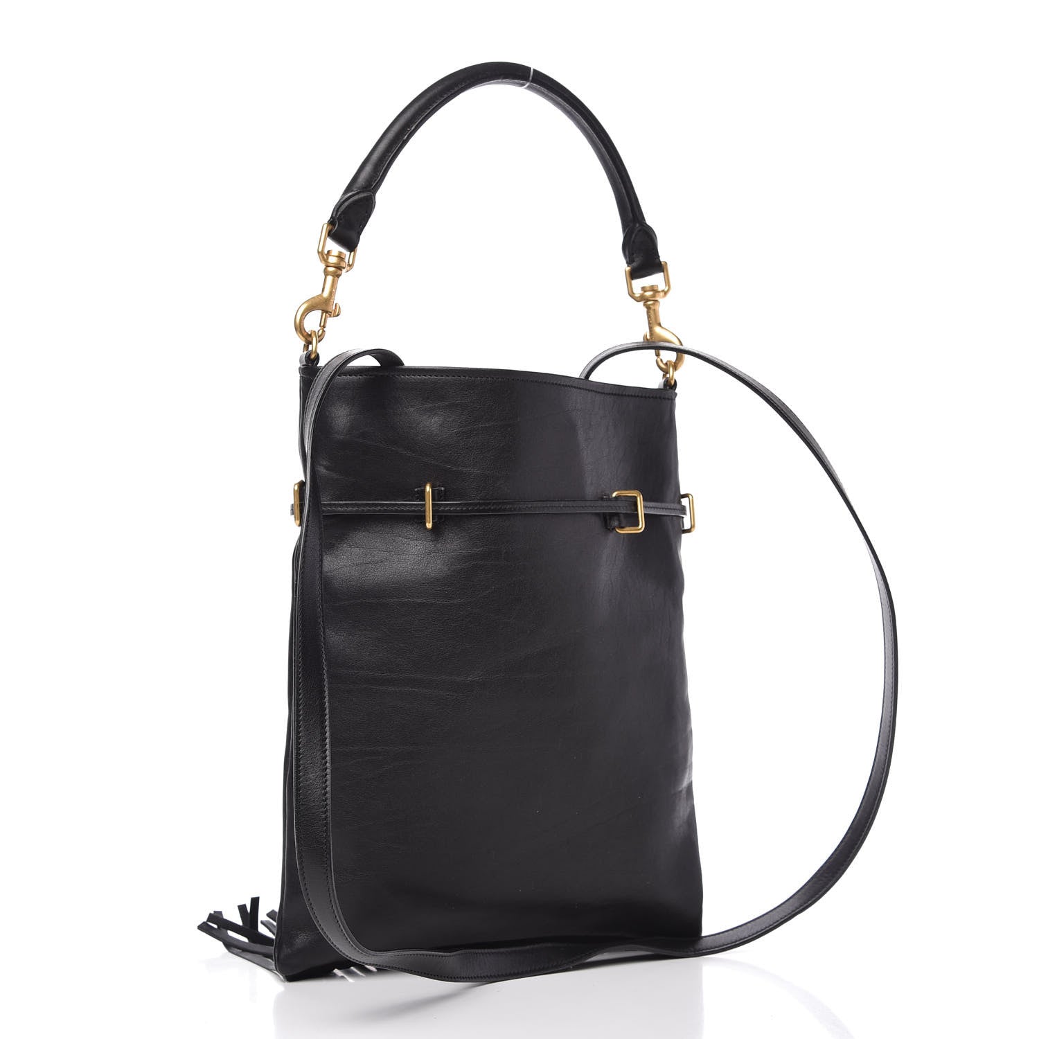 Saint Laurent Calfskin Fringe Small Monogram Bucket Bag Black 3 of 9