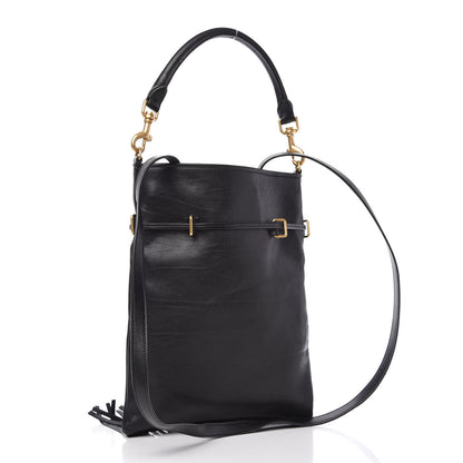 Saint Laurent Calfskin Fringe Small Monogram Bucket Bag Black 3 of 9