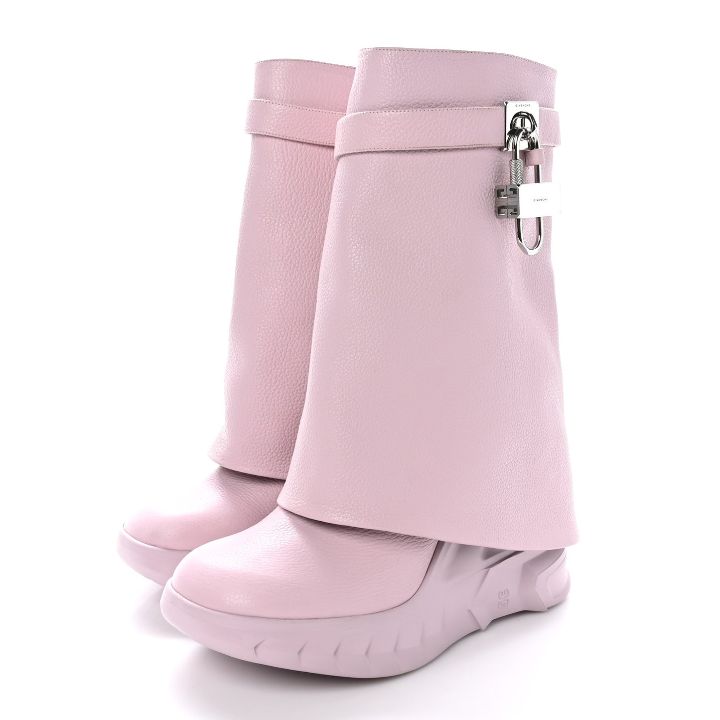 Grained Calfskin Shark Lock Biker Ankle Boots 40 Pink