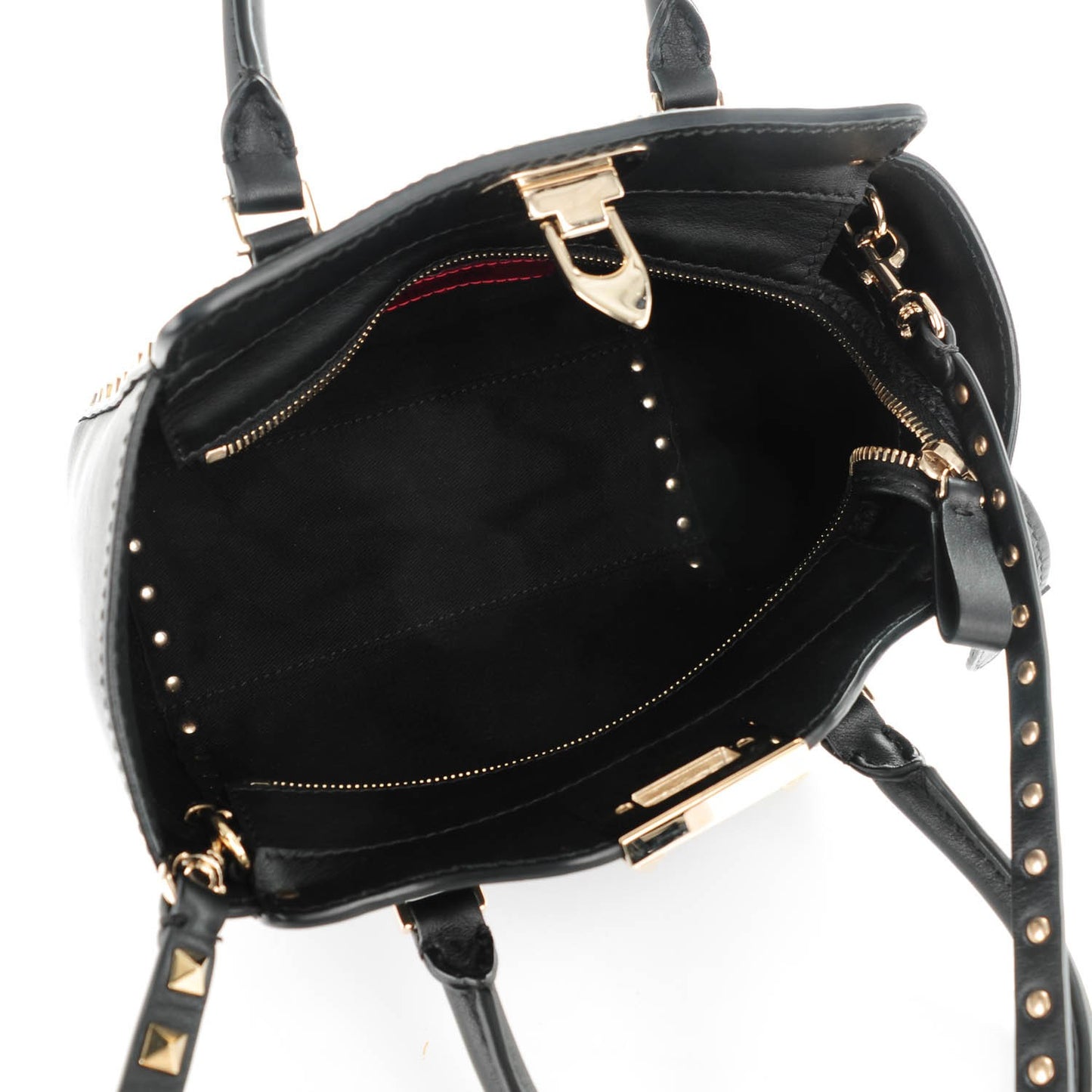 Vitello Mini Rockstud Double Handle Tote Black