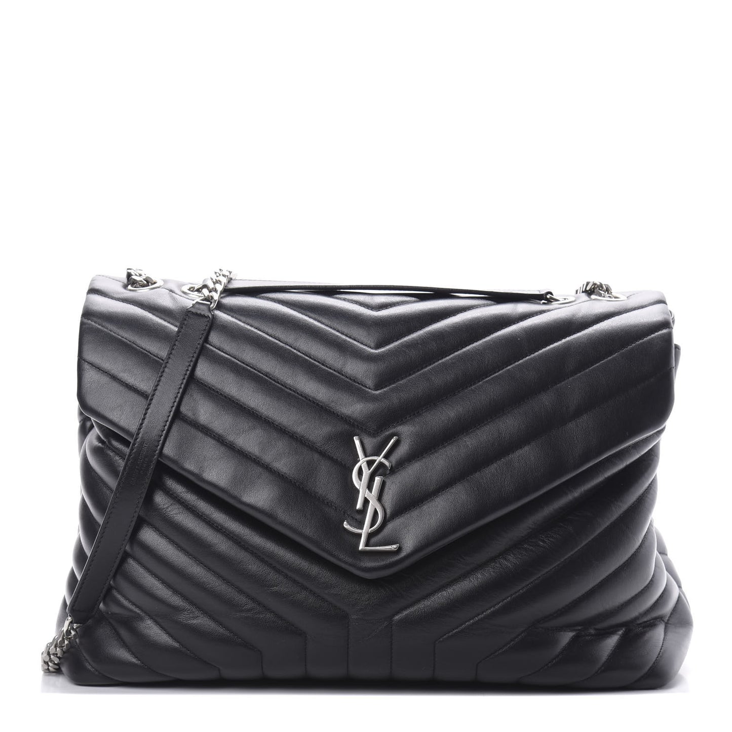 Calfskin Y Quilted Monogram Large Loulou Chain Satchel Black