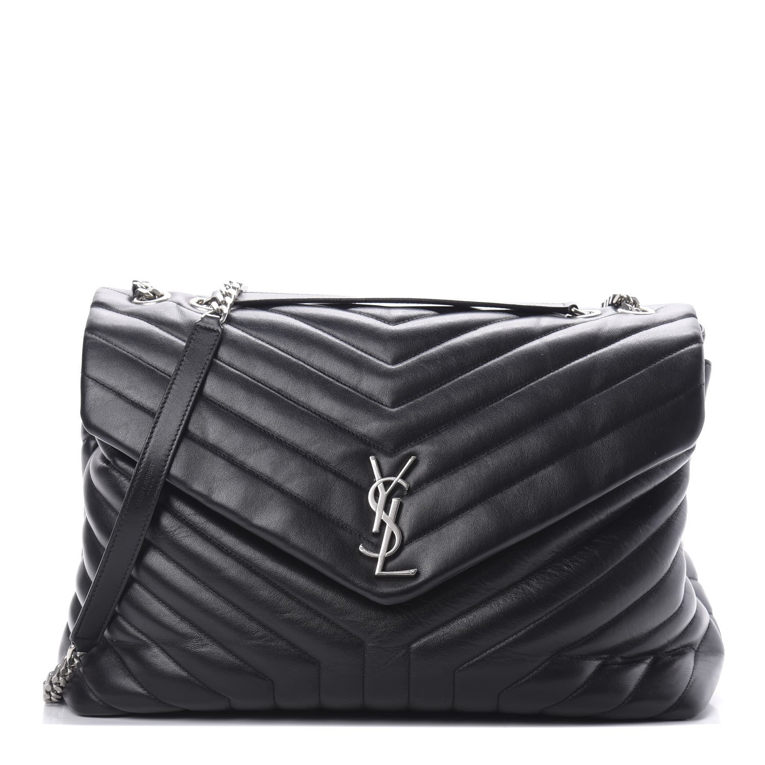 Saint Laurent Calfskin Y Quilted Monogram Large Loulou Chain Satchel Black 1 of 11