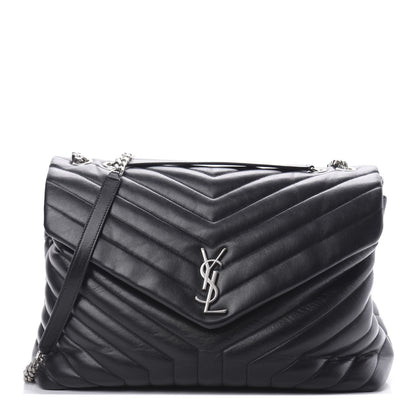 Saint Laurent Calfskin Y Quilted Monogram Large Loulou Chain Satchel Black 1 of 11