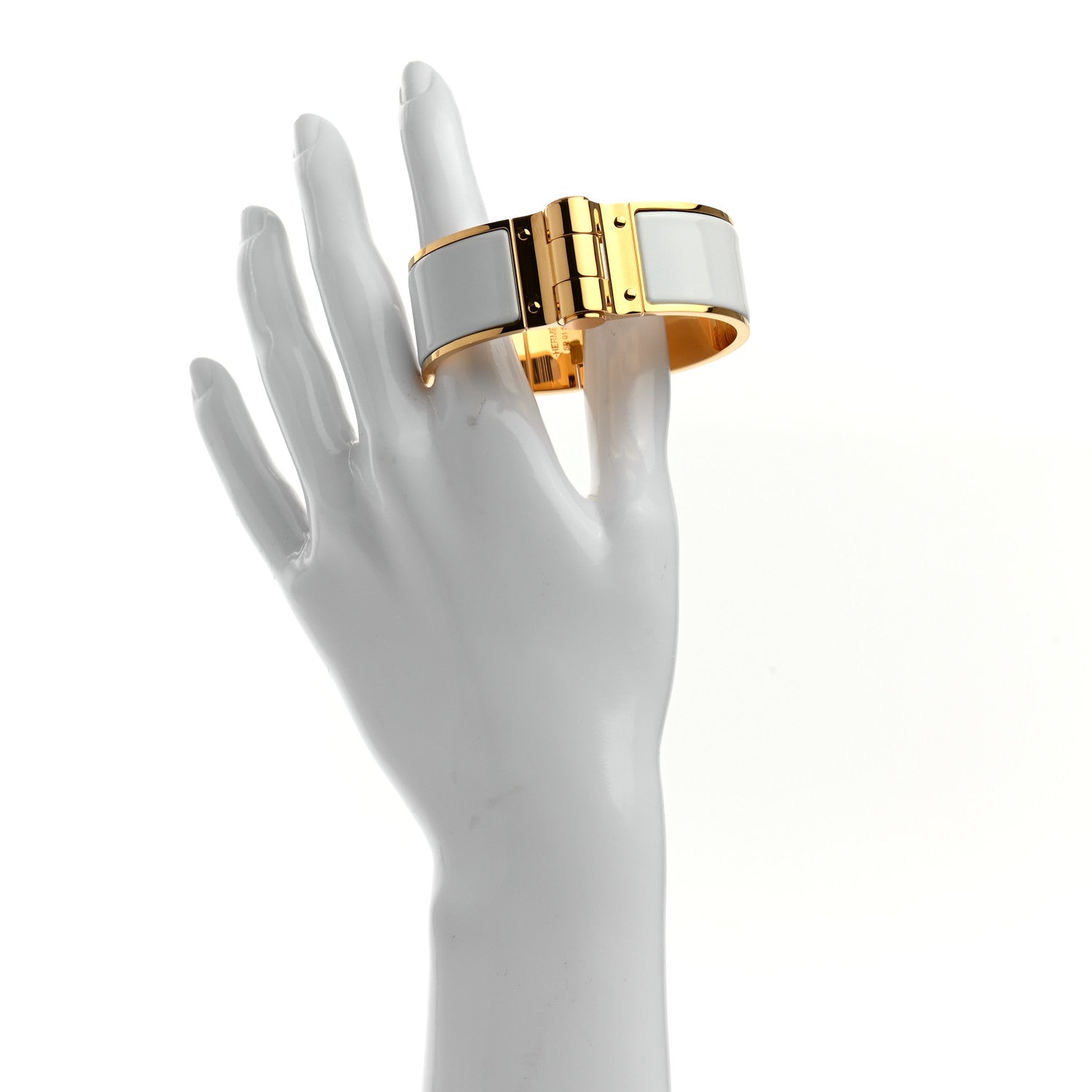 Hermes Enamel Wide Charniere Uni Hinged Bracelet S White 2 of 4