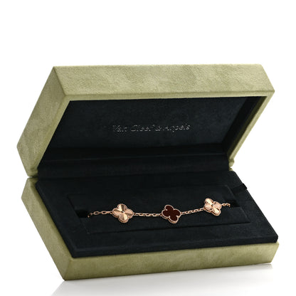 Van Cleef & Arpels 18K Rose Gold Carnelian 5 Motifs Guilloche Vintage Alhambra Bracelet 5 of 5