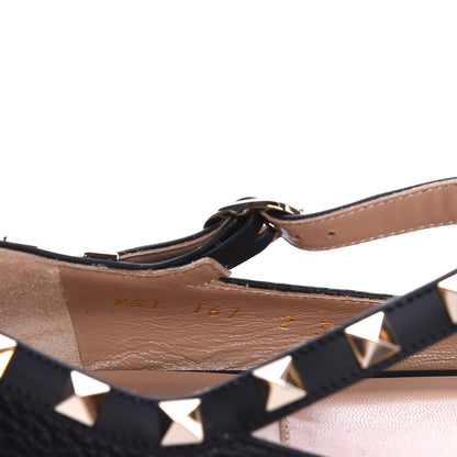Valentino Garavani Pebbled Calfskin Rockstud Ankle Strap Ballerina Flats 39.5 Black 8 of 9