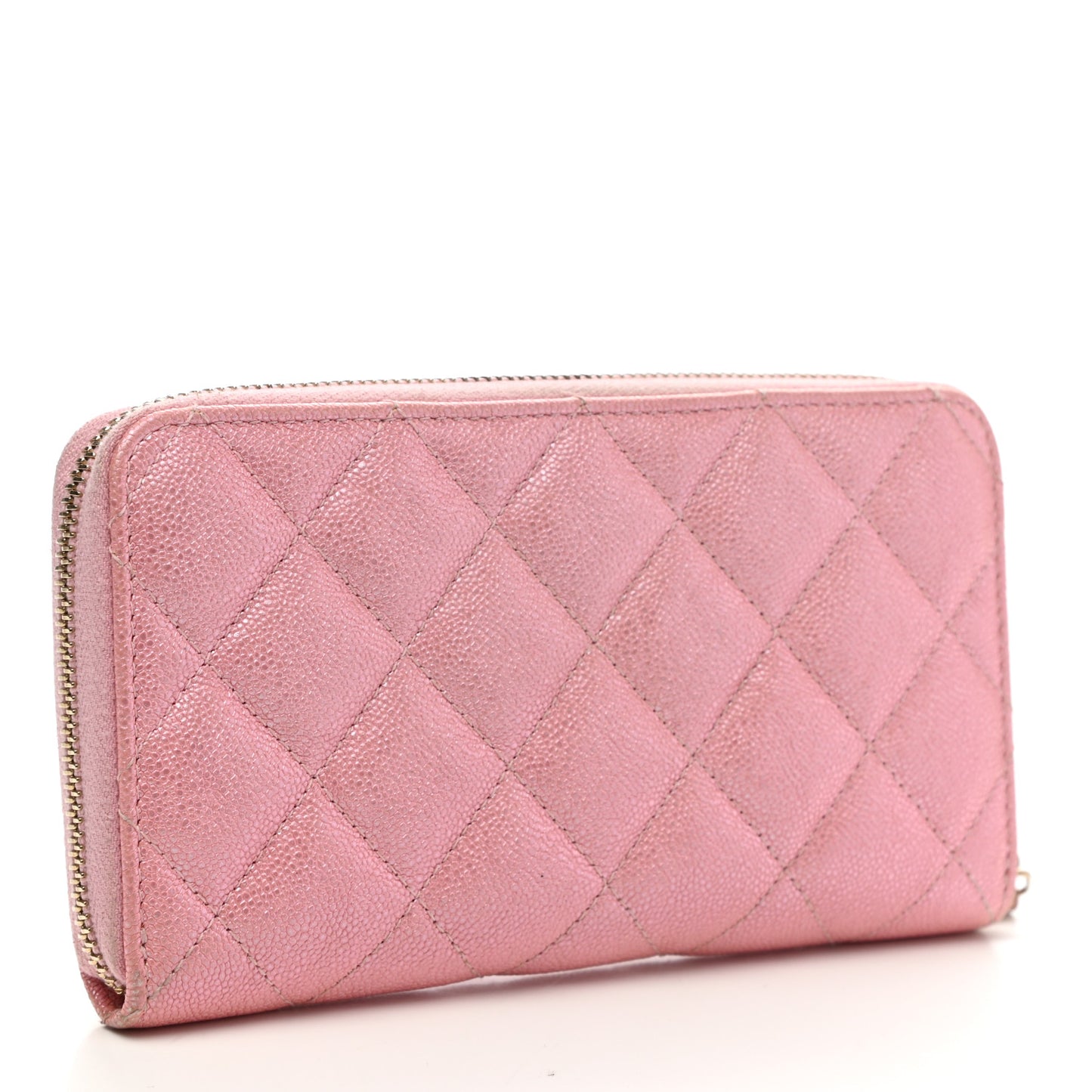 Iridescent Caviar Quilted Medium Zip Around Wallet Pink