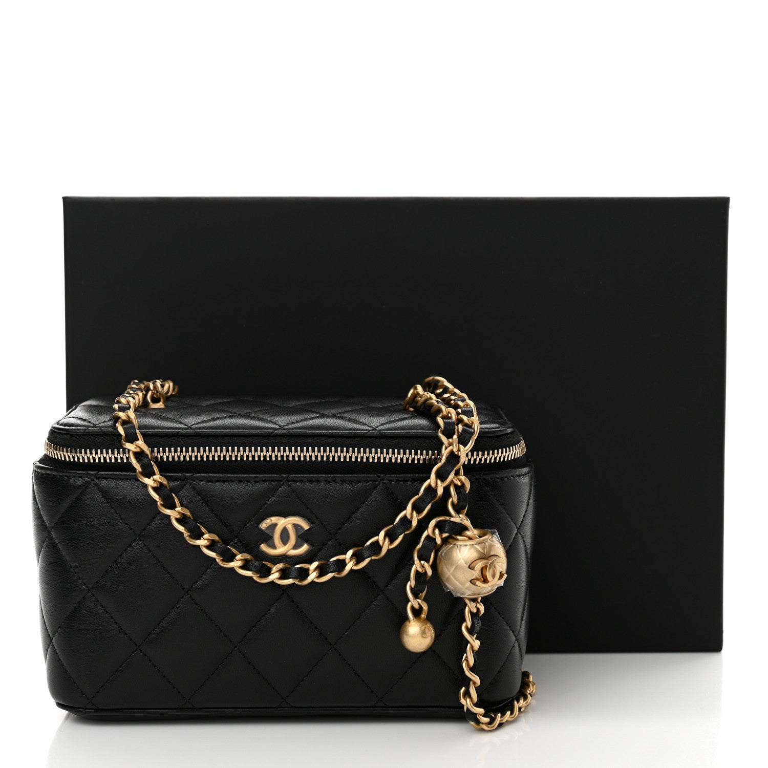 Chanel Lambskin Quilted Pearl Crush Small Vanity Case With Chain Black 11 of 11