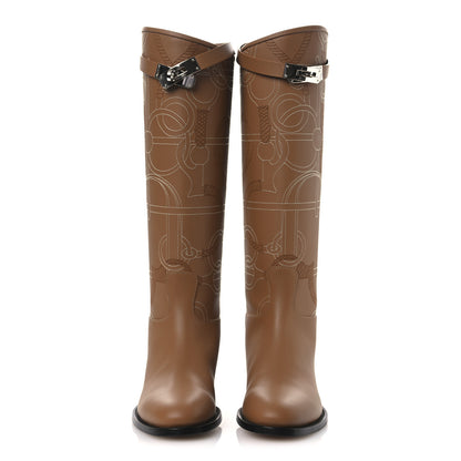 Hermes Calfskin Embroidered Kelly Panoplie Equestre Jumping Boots 37 Naturel 3 of 12