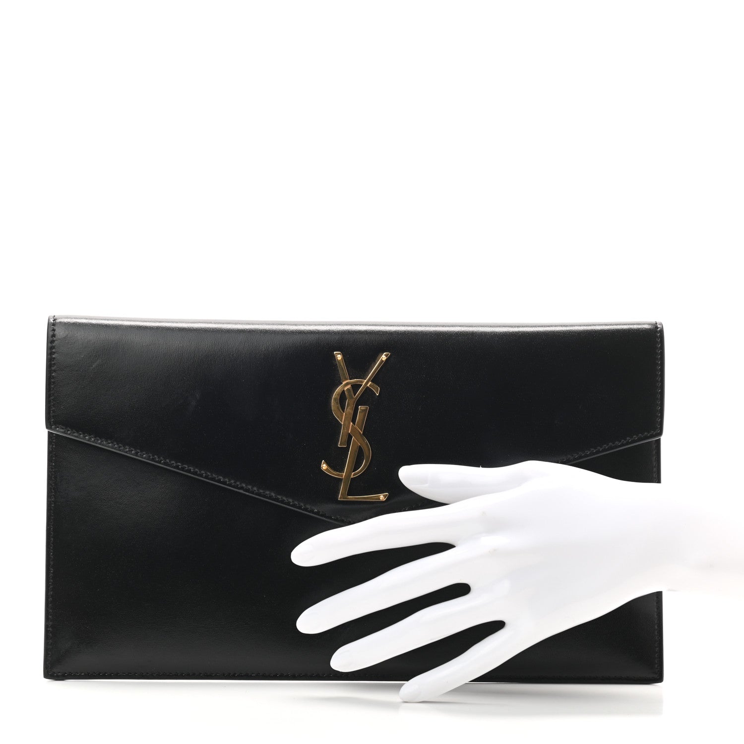Saint Laurent Smooth Shiny Calfskin Monogram Uptown Pouch Black 2 of 8
