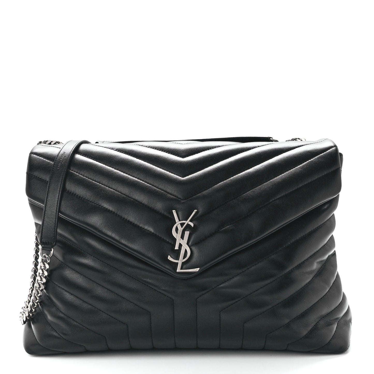 Calfskin Y Quilted Monogram Large Loulou Chain Satchel Black