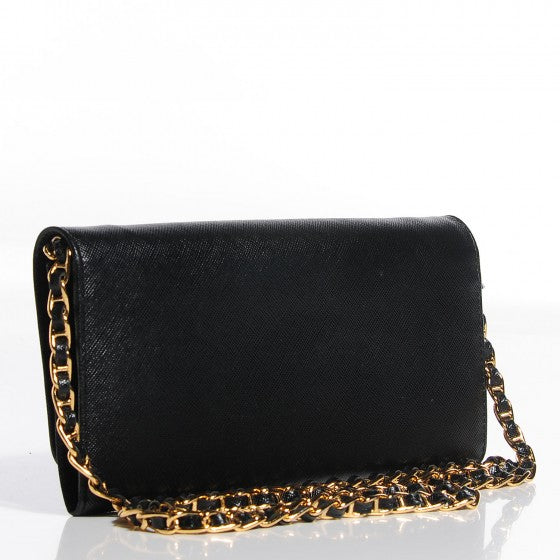 Prada Saffiano Metal Oro Chain Wallet Nero Black 3 of 18