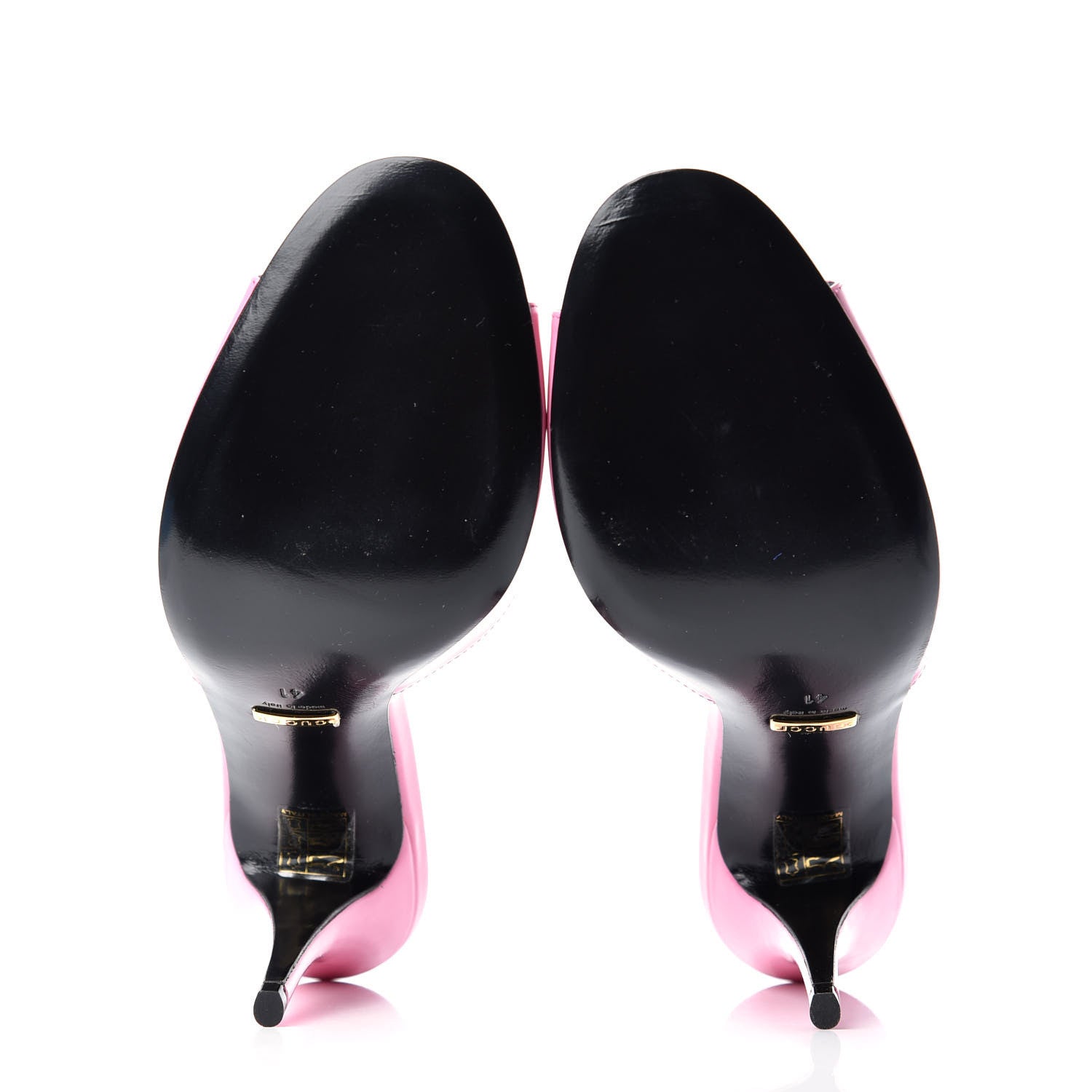 Gucci Polished Calfskin Scarlet Mid Heel Slide Sandals 41 Pink Plexi 6 of 11