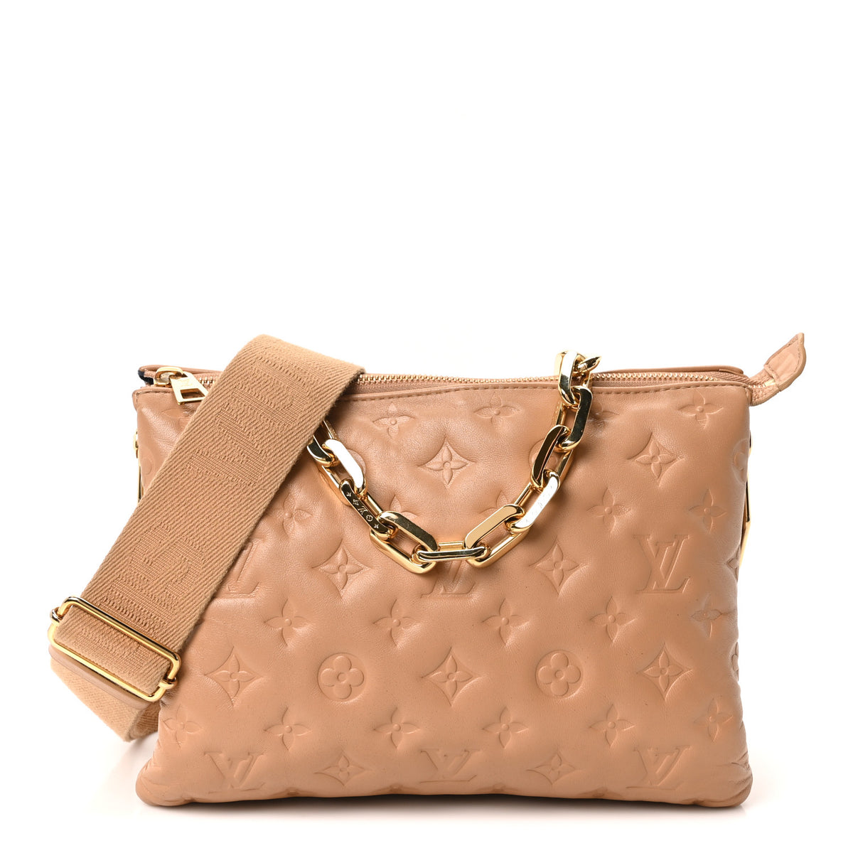Lambskin Embossed Monogram Coussin PM Camel