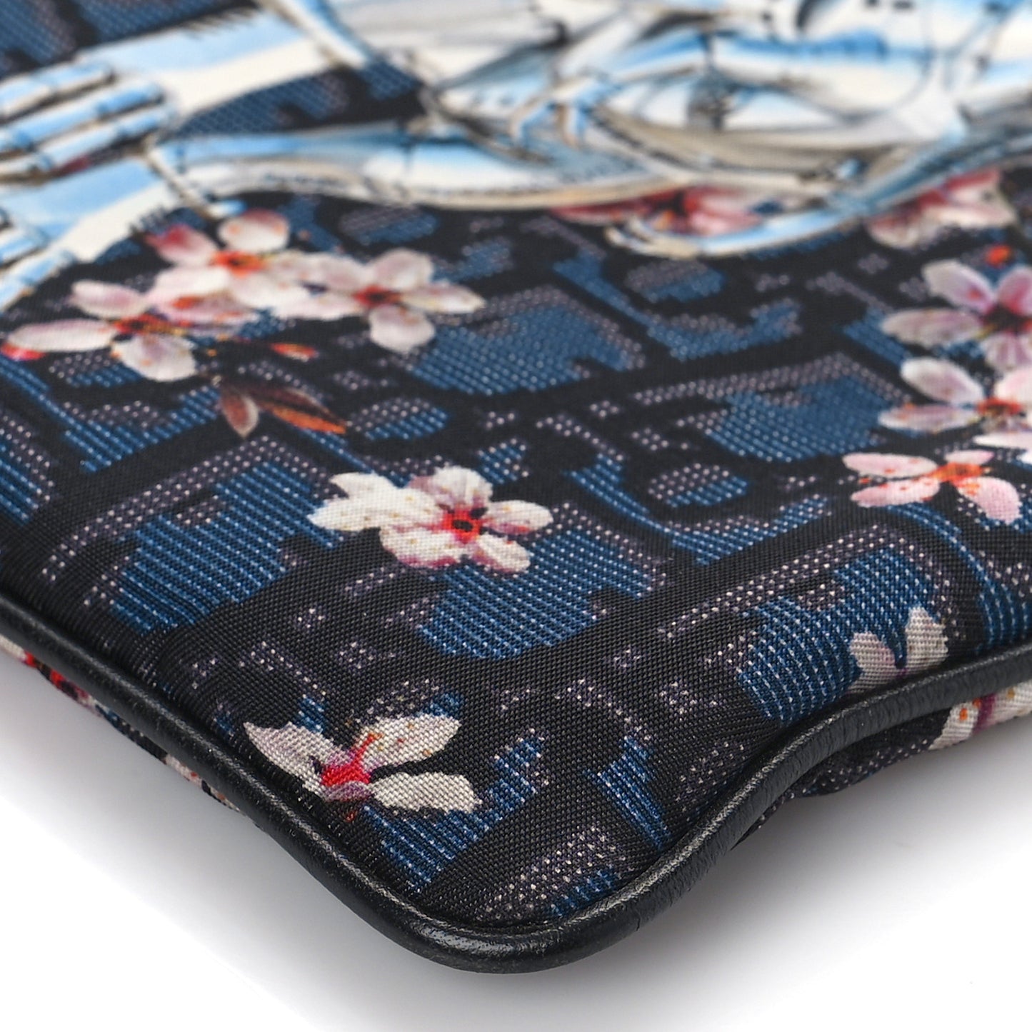 x Sorayama Nylon Grained Calfskin Oblique Zipped Pouch Navy Blue