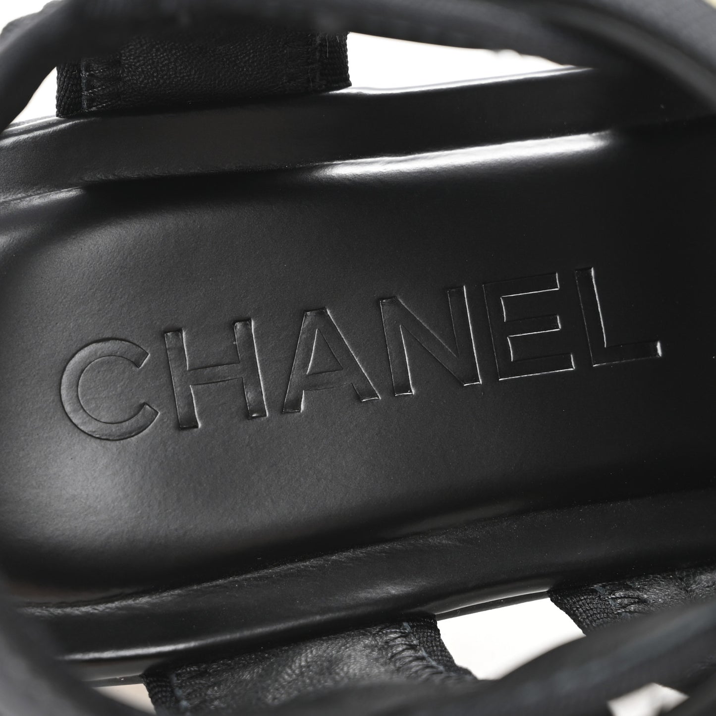 Fabric Metal CC Logo Flat Sandals 36.5 Black