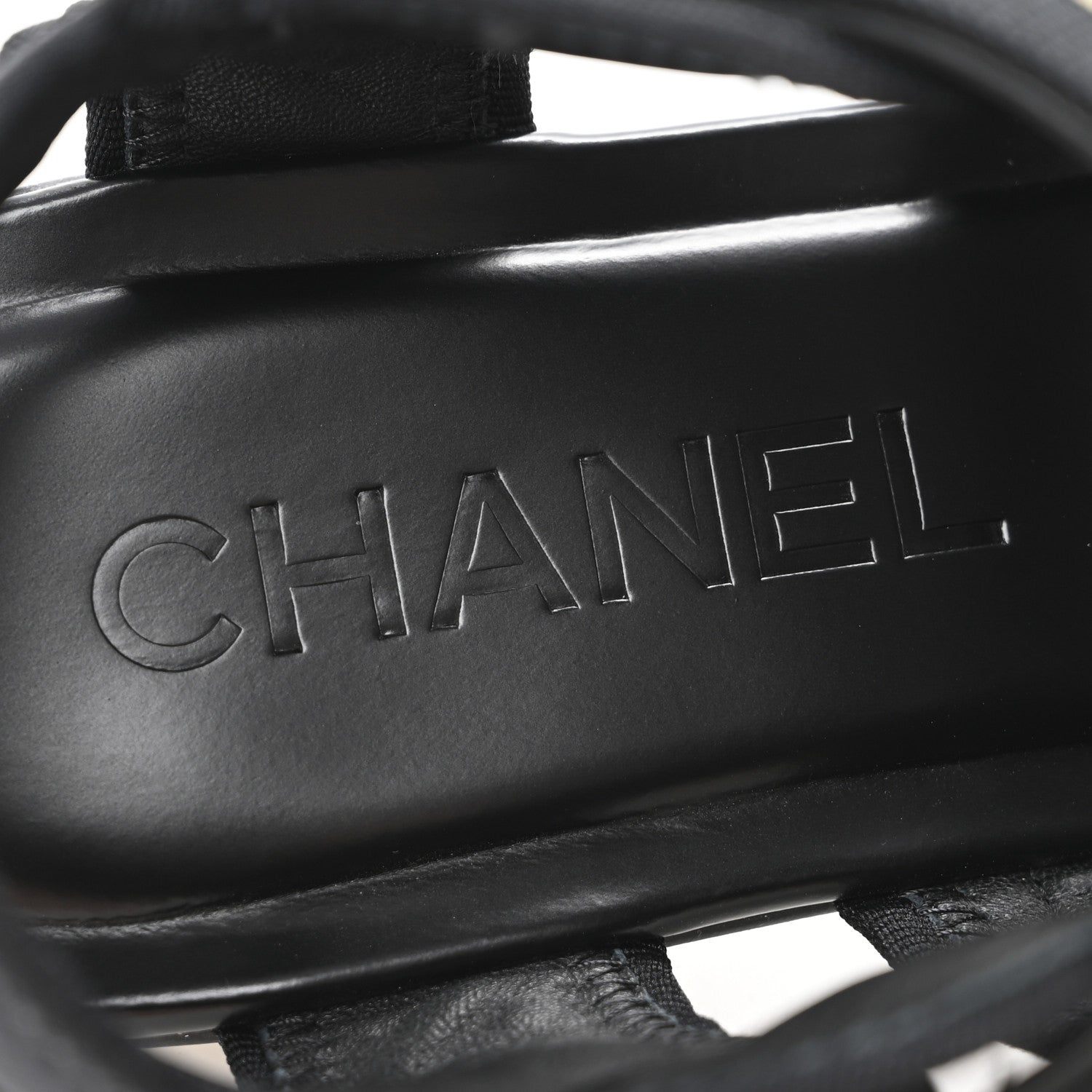 Chanel Fabric Metal CC Logo Flat Sandals 36.5 Black 8 of 13