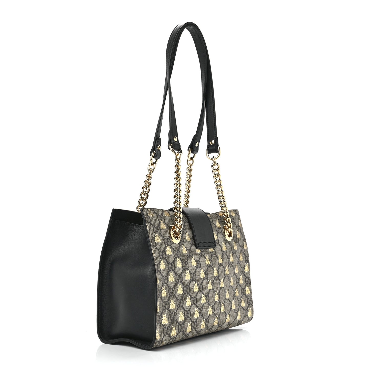 GG Supreme Monogram Bees Small Padlock Tote Beige Oro Black