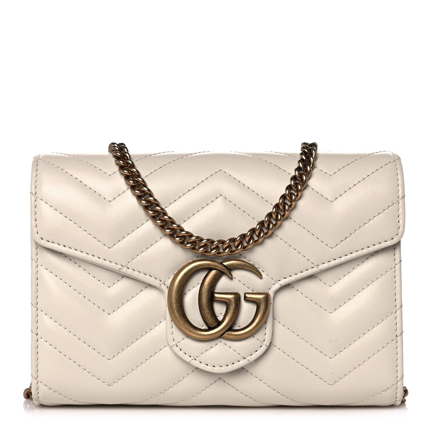 Calfskin Matelasse GG Marmont Chain Wallet Mystic White