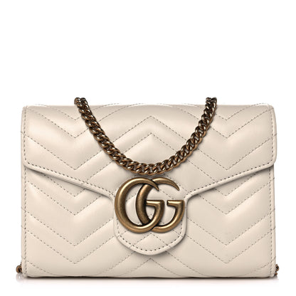 Gucci Calfskin Matelasse GG Marmont Chain Wallet Mystic White 1 of 13