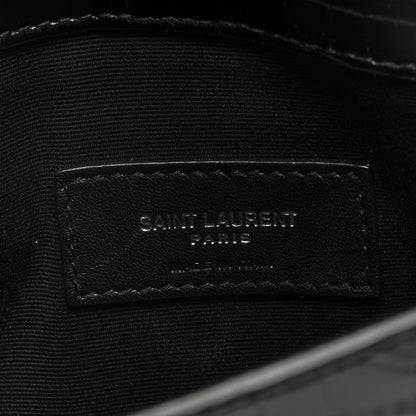 Saint Laurent Calfskin Crocodile Embossed Uptown Monogram Clutch Black 6 of 6