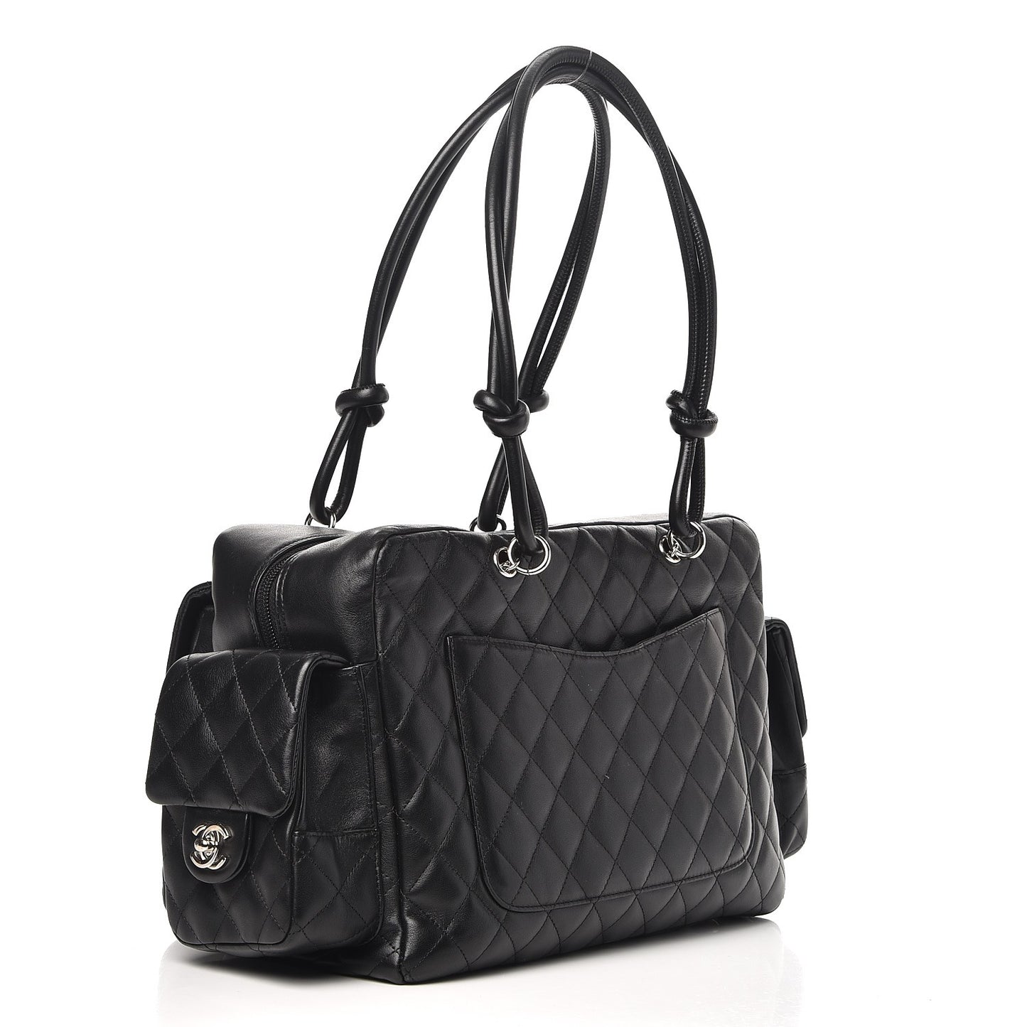 Calfskin Quilted Large Cambon Multipocket Reporter Black White