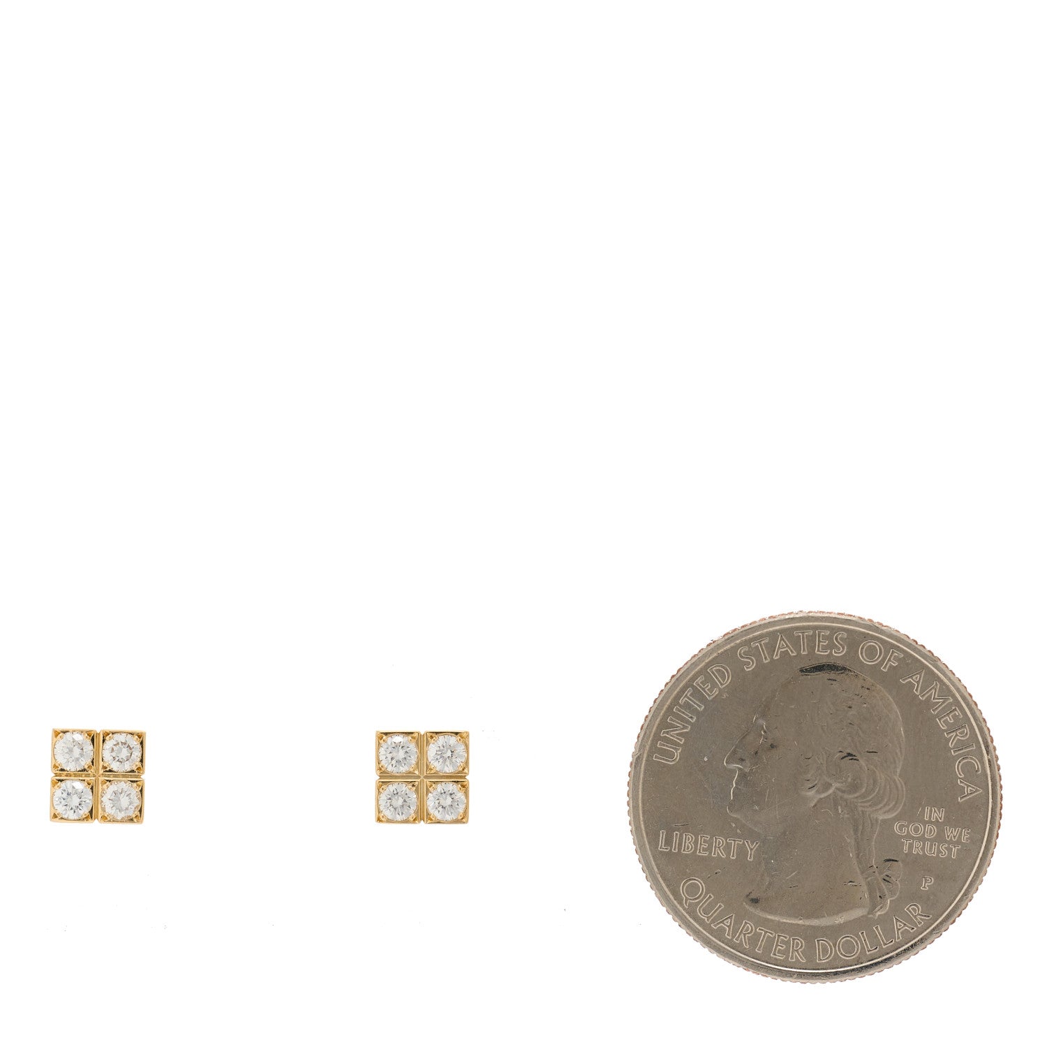 Cartier 18K Yellow Gold Diamond Square Stud Earrings 2 of 5