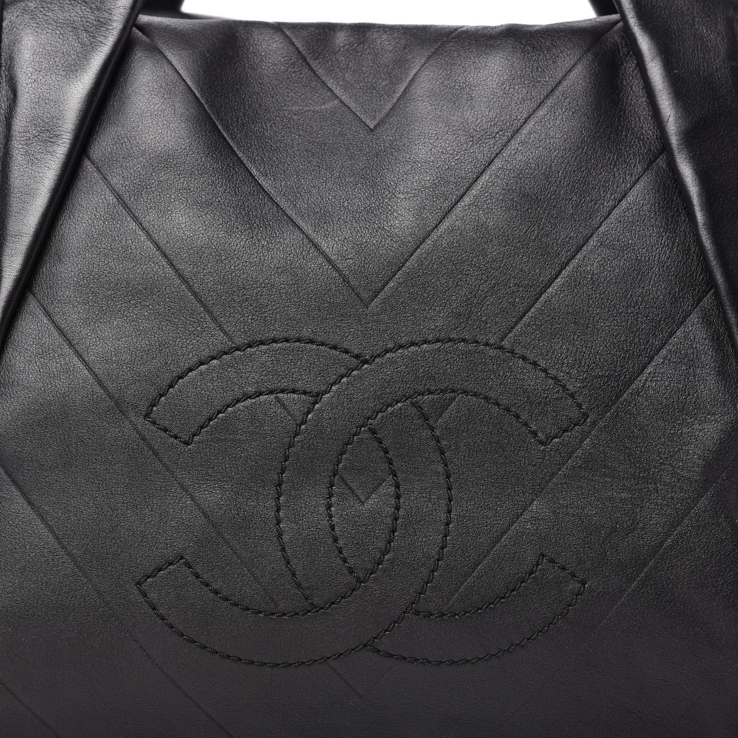 Calfskin Chevron CC All Day Long Tote Black