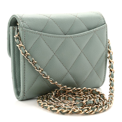 Chanel Caviar Quilted Flap Card Holder On Chain Light Green 3 of 11