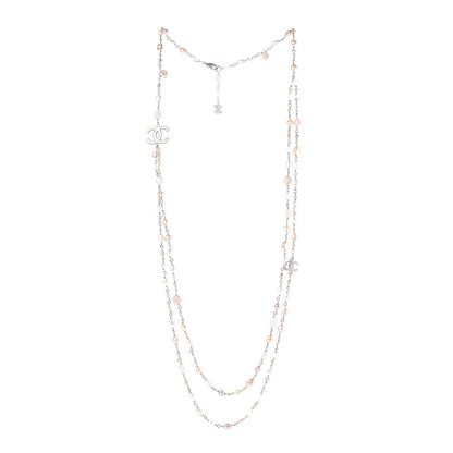 Chanel Crystal Pearl CC Long Necklace Light Gold Pink 3 of 5